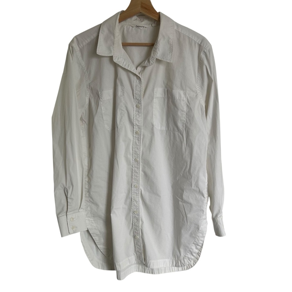 Athleta Long Button Up double pocket Shirt - Large in White